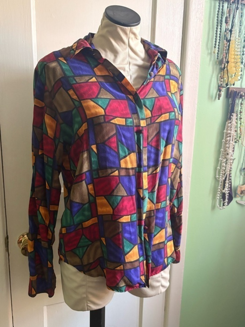 Bold Colorblock 100% Silk Blouse - Multicolor